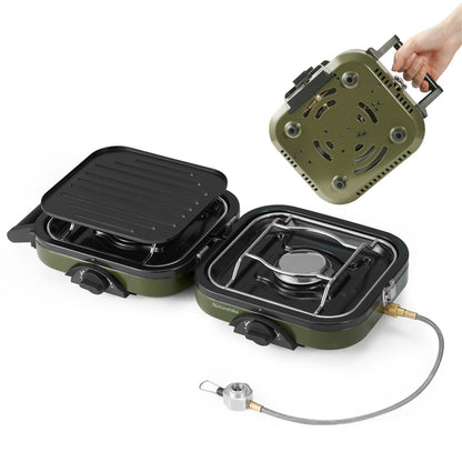 Naturehike 2 Burner Portable Stove for Camping, 16000 BTU Propane Gas Stove with Carry Bag, Small Folding Gas Grill, Adjustable Burners & Piezo Ignition for Outdoor Cooking, Patio, Emergency, Hiking