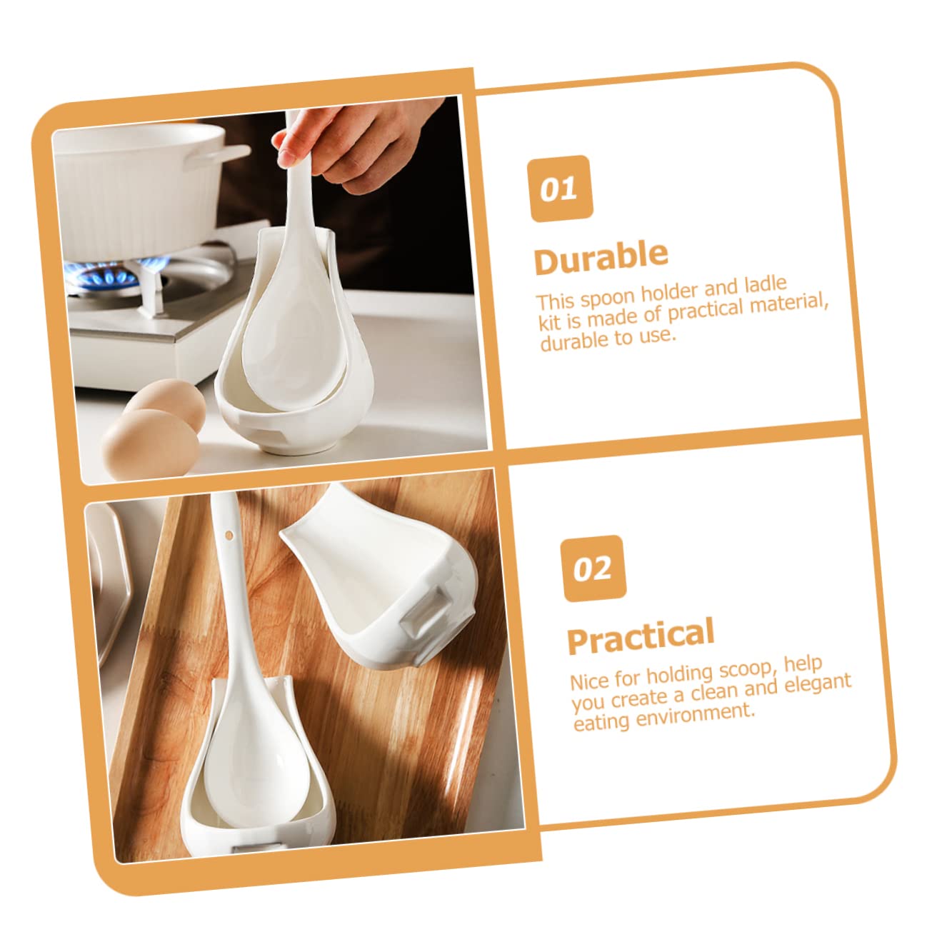 COLLBATH Ceramic Soup Spoon Rest Large Rice Spoon and Porridge with Utensil Holder 8.85 in Porcelain Ladle for Serving Soups Kitchen Dining Restaurants