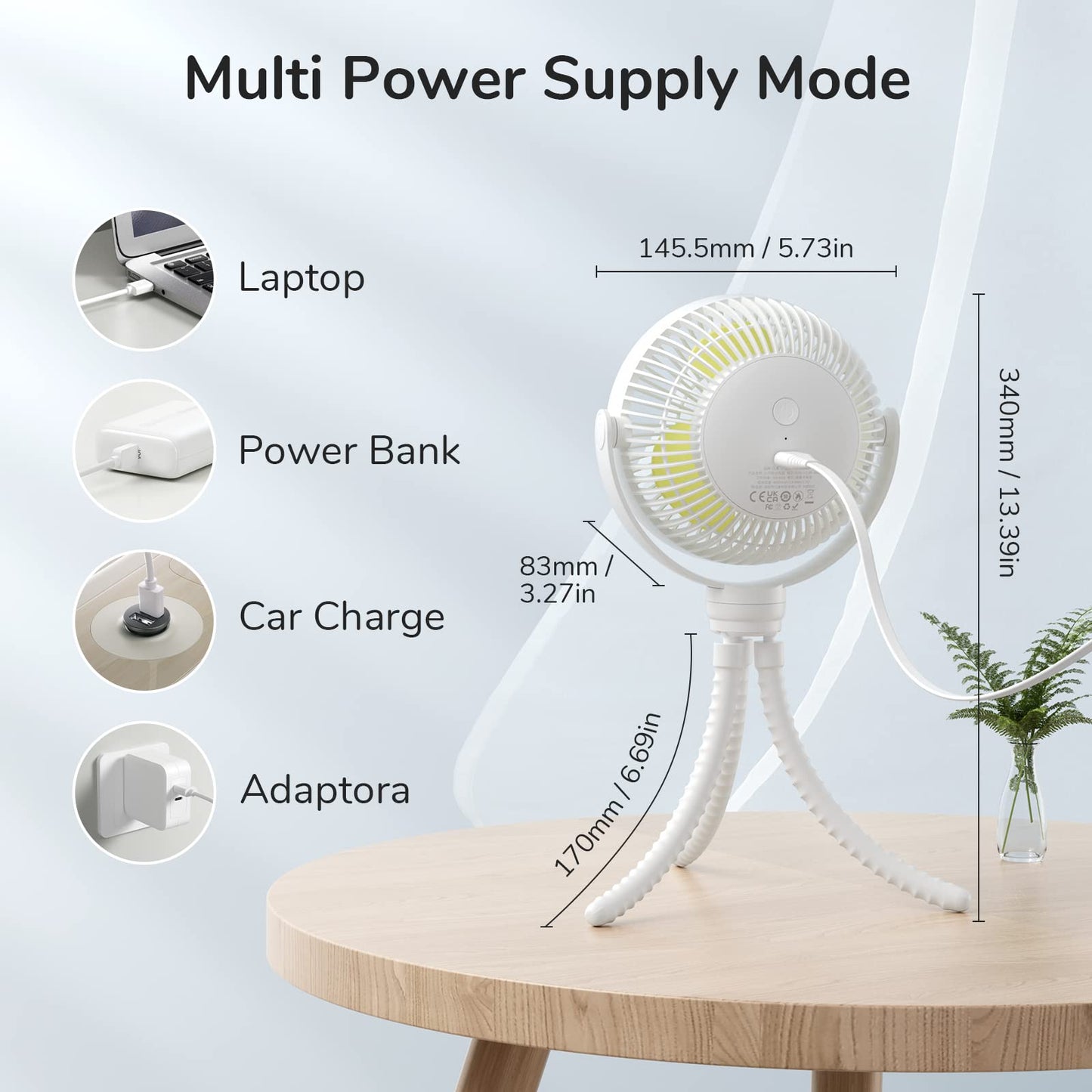 JISULIFE Mini Stroller Fan 4000mAh Battery Operated with 4 Speeds, Rechargeable 720°Rotatable, Clip on for Baby Carseat/Crib/Golf Cart/Treadmill -White