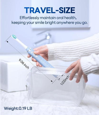 Bymore Electric Toothbrush for Adults,Travel Sonic Toothbrush with 8 Replacement Heads, Ultra Clean Rechargeable Toothbrush Portable One Charge for 330days 5 Modes 2mins Timer-Black