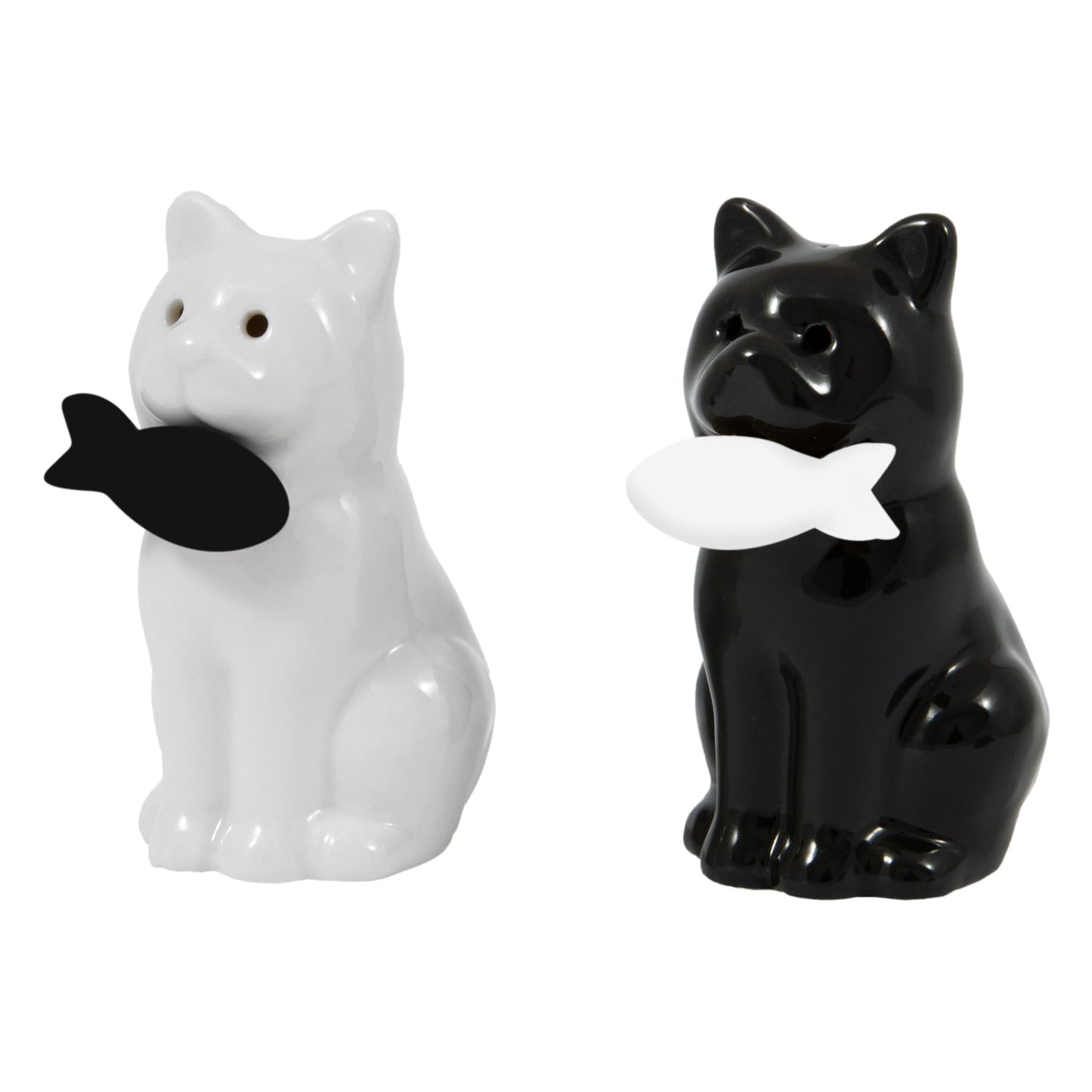 Fisura - Original salt and pepper shaker "cat". Salt and pepper set for the table in the shape of a cat. Set of ceramic salt and pepper shakers. 2 pieces. 1,97 x 3,54