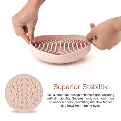 Slow Feeder Dog Bowls, Puzzle Silicone Dog Feeding Bowls with Suction Cups, Anti-Choking, Non-Slip Design, Reduces Boredom, Anxiety, Ideal for Medium to Small Dogs & Cats - XAQMHSW (Pink)