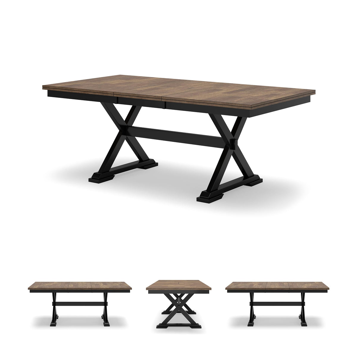 Signature Design by Ashley Wildenauer Dining Extension Table, Self-Storing Butterfly Leaf, Seats 8, Hardwood Solids, 40" W x 78" D x 30.13" H, Black & Dark Brown