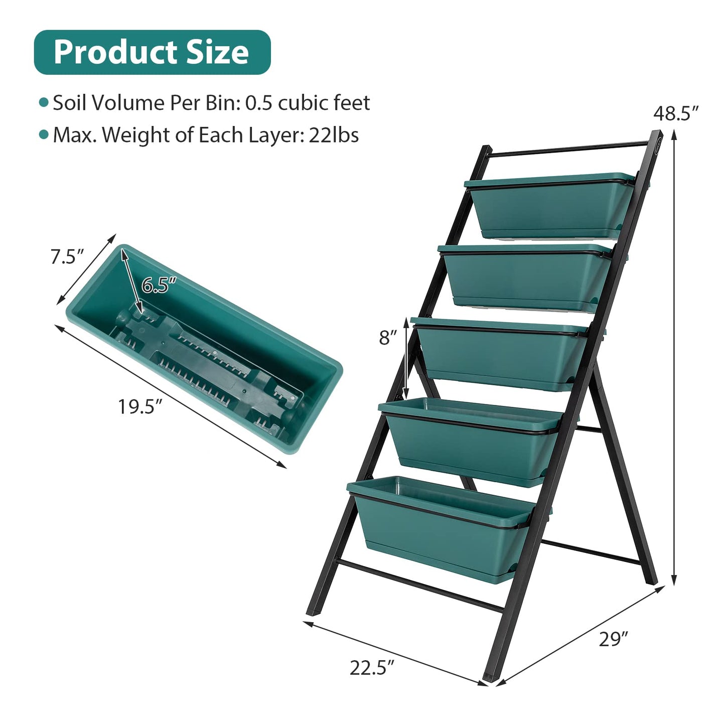 Giantex Set of 2 Vertical Planter Raised Bed, Elevated Garden Beds with Water Drainage Hole, Freestanding 5 Container Boxes for Herb Vegetables Flowers Growing, Outdoor Indoor Patio Balcony
