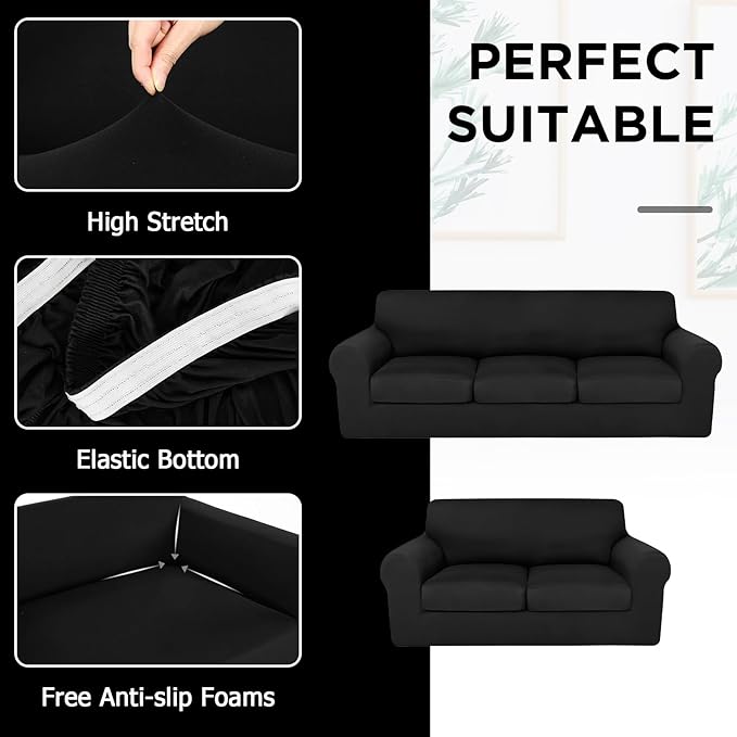 HunnmingRe Sofa Covers for 3 Cushion Couch Stretch Sofa and Loveseat Covers Set