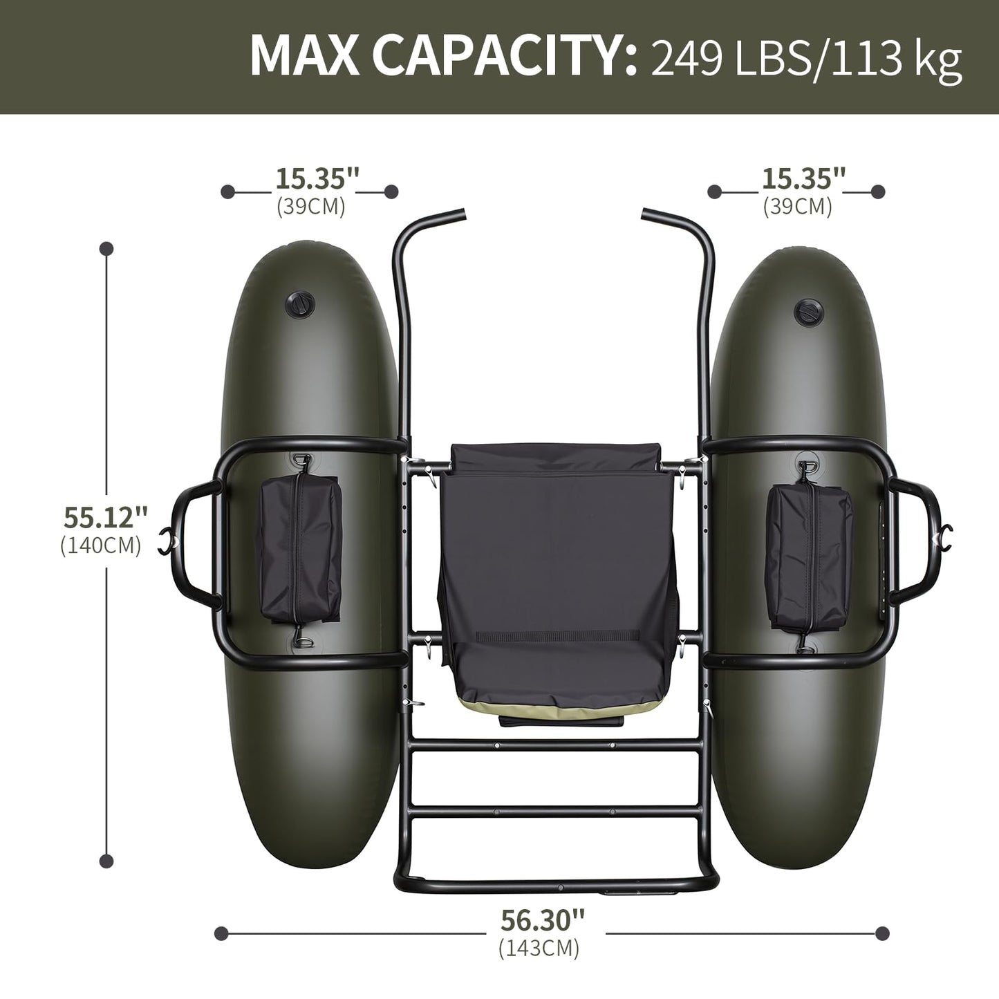 UNITACKCLE Inflatable Fishing Float Tube, Pontoon Boat with Adjustable Footrest, Folding Padded Seat, Paddles, Foot Air Pump Included, 249 LBS Load Capacity, Belly Boat Suitable for One Person Fishing