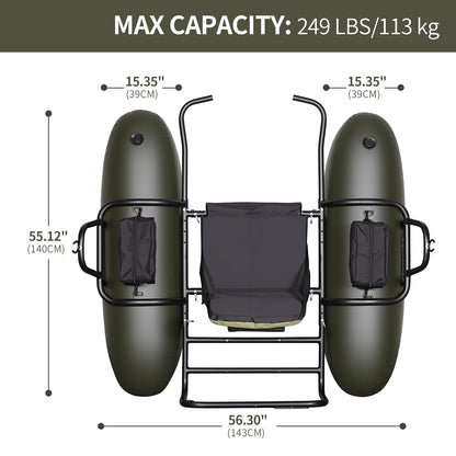 UNITACKCLE Inflatable Fishing Float Tube, Pontoon Boat with Adjustable Footrest, Folding Padded Seat, Paddles, Foot Air Pump Included, 249 LBS Load Capacity, Belly Boat Suitable for One Person Fishing