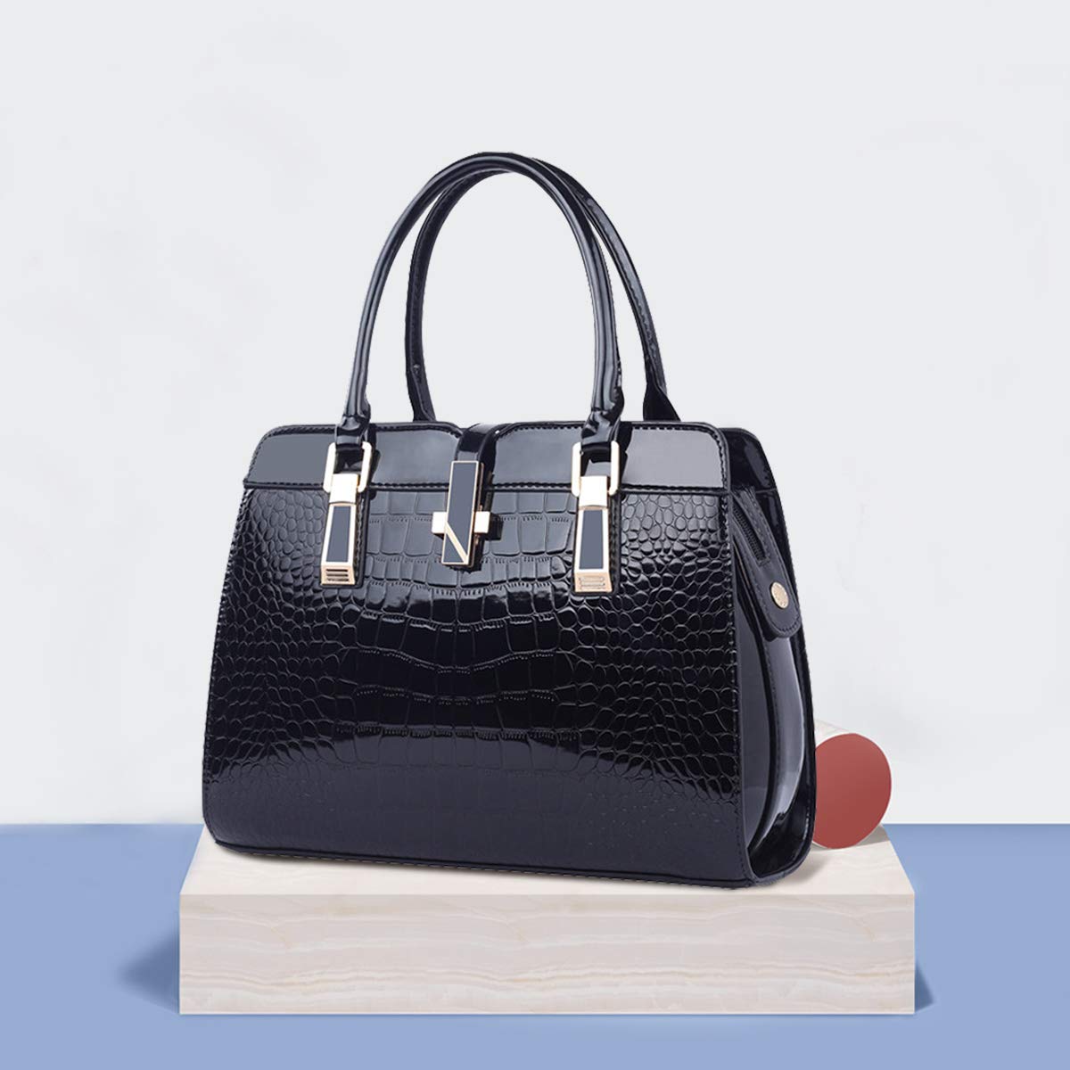 Nicole&Doris Ladies Handbags Fashion Zipper top Handle Bag Leather Shoulder Messenger Bag for Women(Black)