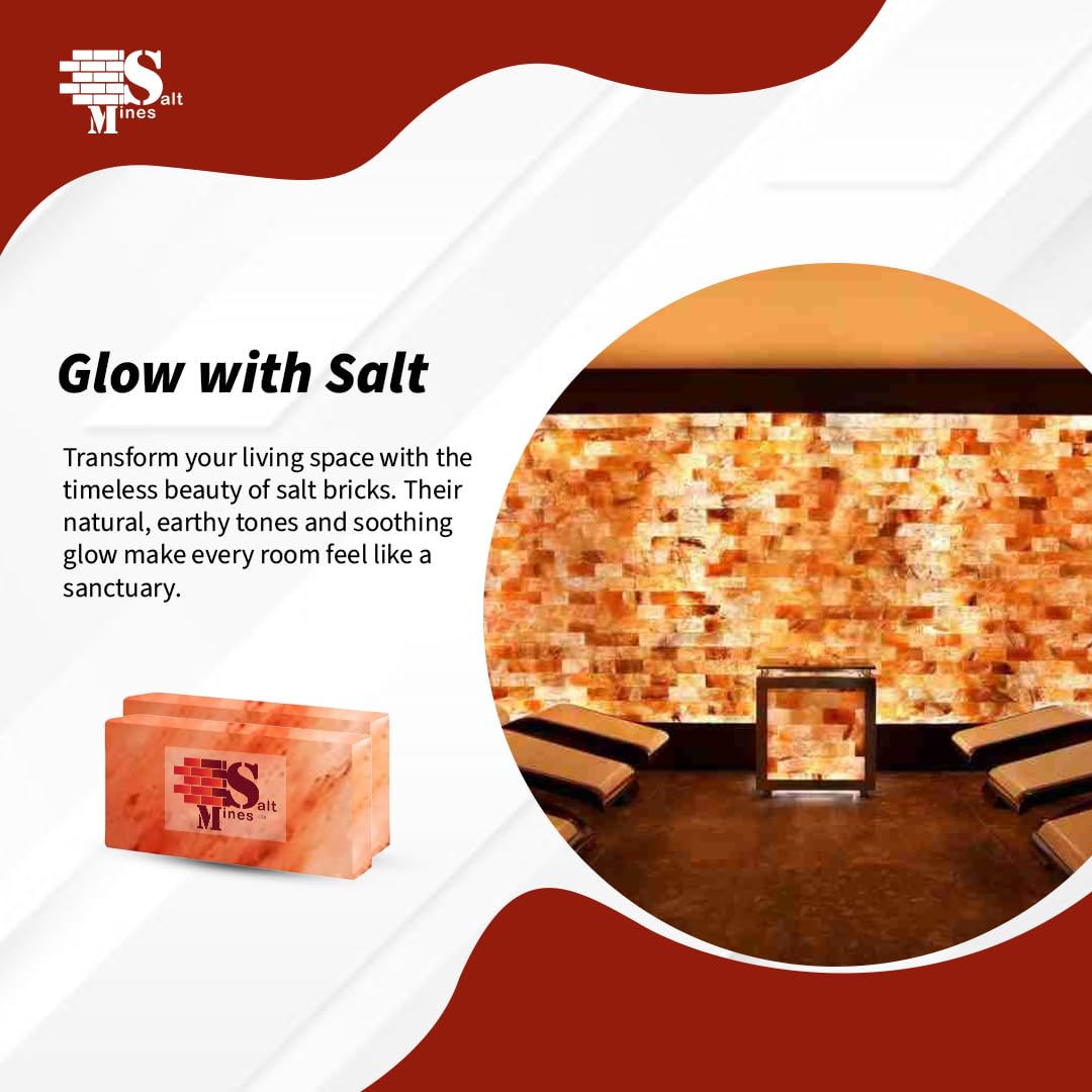Himalayan Pink Salt Bricks for Spa & Salt Wall – Pack of 20 (8″ × 4″ × 1″) – Natural Himalayan Crystal Salt Tiles for Sauna, Wellness Décor