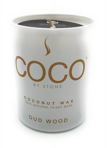 COCO by Stone 6.5oz Candle, Coconut Apricot Wax Candle for Home (Oud Wood) Home Fragrance Products, 1 Wick Candle, Enhance Indoor Aroma, Vegan & Cruelty-Free, Clean Burning and Hand Poured Candle
