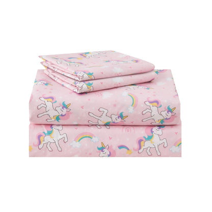 lasoftan Kids Sheet Set Twin Size 3 Pcs, Girls Sheet Set with Pink Unicorn Pattern，Kids Girls Twin Fitted Sheet，Breathable & Silky Soft Microfiber Fitted Sheet