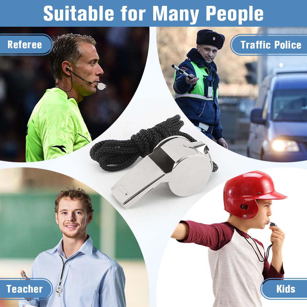 Whistle, 4 Pcs Whistle for Coaches Stainless Steel Whistles with Lanyard Referee Whistle Emergency Coach Whistles Teacher Whistle Loud Crisp Sound Whistle for Adults Teachers Pet Training Sports
