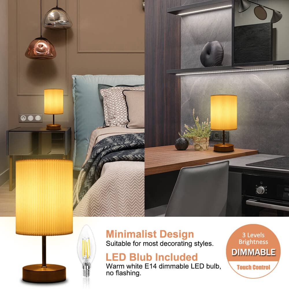 HSLighting Bedside Lamps, Touch Control Table Lamp 3-Way Brightness Dimmable Small Lamp with Metal Base LED Desk Lamp Minimalist Nightstand for Bedroom Living Room Gift Decor, Dimmable Bulb Included