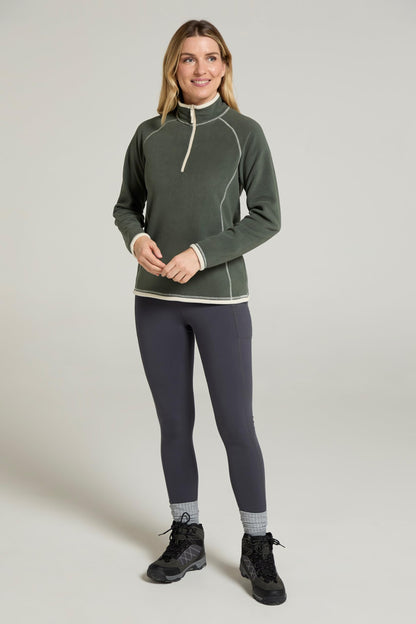 Mountain Warehouse Montana Womens Microfleece - Breathable Ladies Sweater, Quick Drying Pullover, Warm Fleece Jacket, Half Zip - For Spring Summer, Travelling, Outdoors Dark Green Women's Size 16