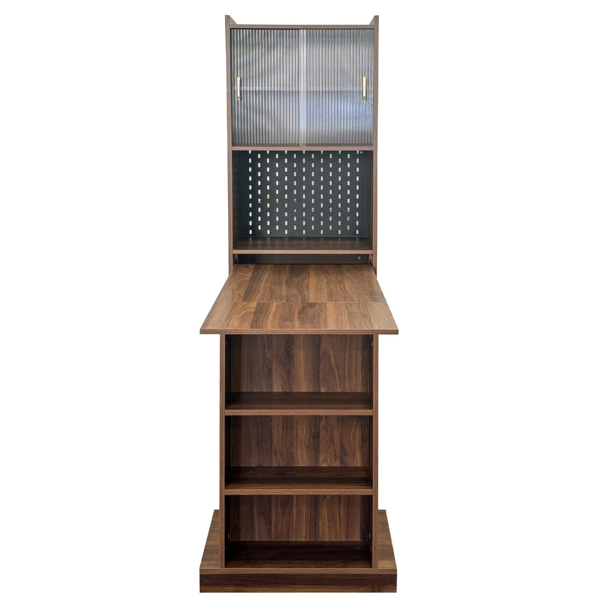 KEIKI Folding Home Office Desks with Pegboard, Glass Doors, Bookshelf & Storage Shelves, Modern Wooden Computer Table Workstation for Work, Study, Writing
