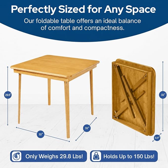 MECO Stakmore Classic Straight Edge Square Wood Folding Card Table, Oak