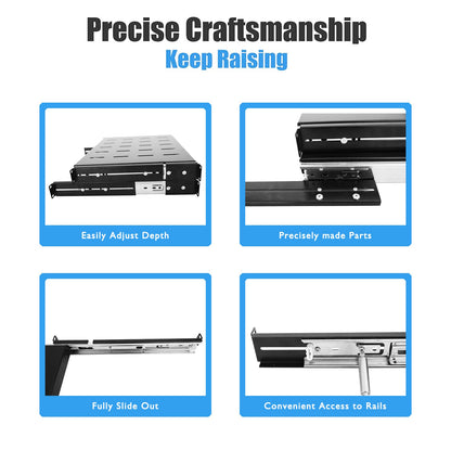 Raising Electronics Sliding Rack Server Shelf 1U 19'' 4 Post Rack Mount-Adjustable 15''-22''