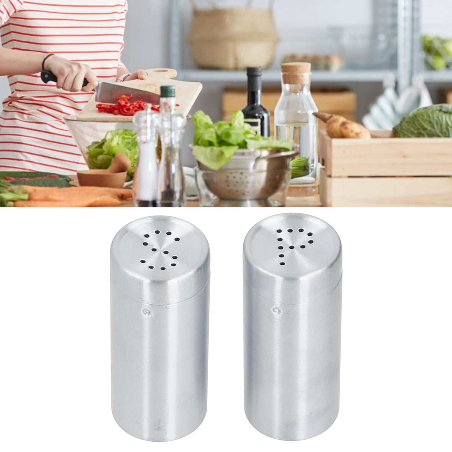 Salt Seasoning Bottle 2 Pcs Condiment Pots, Stainless Steel Jar Shakers Kitchen Container Tool, 1.5x1.5x3.4in 6.8oz Seasoning Shaker for Salt Cinnamon (Stainless