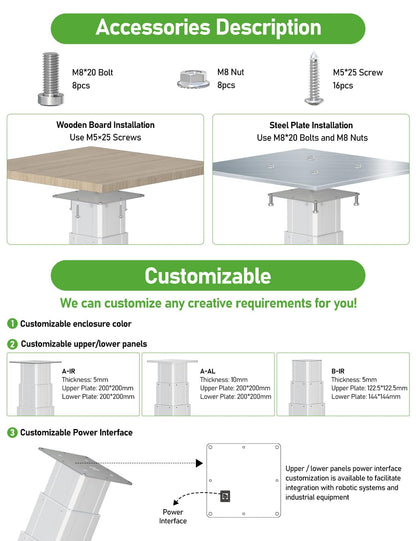 DIHOOL Electric Lift Table, Motorized Lifting Column, Heavy Duty 450Lbs, 23.2" to 53.3" Height Adjustable Table Leg, RV Telescoping Lifting Platform, Wireless Remote & APP Control