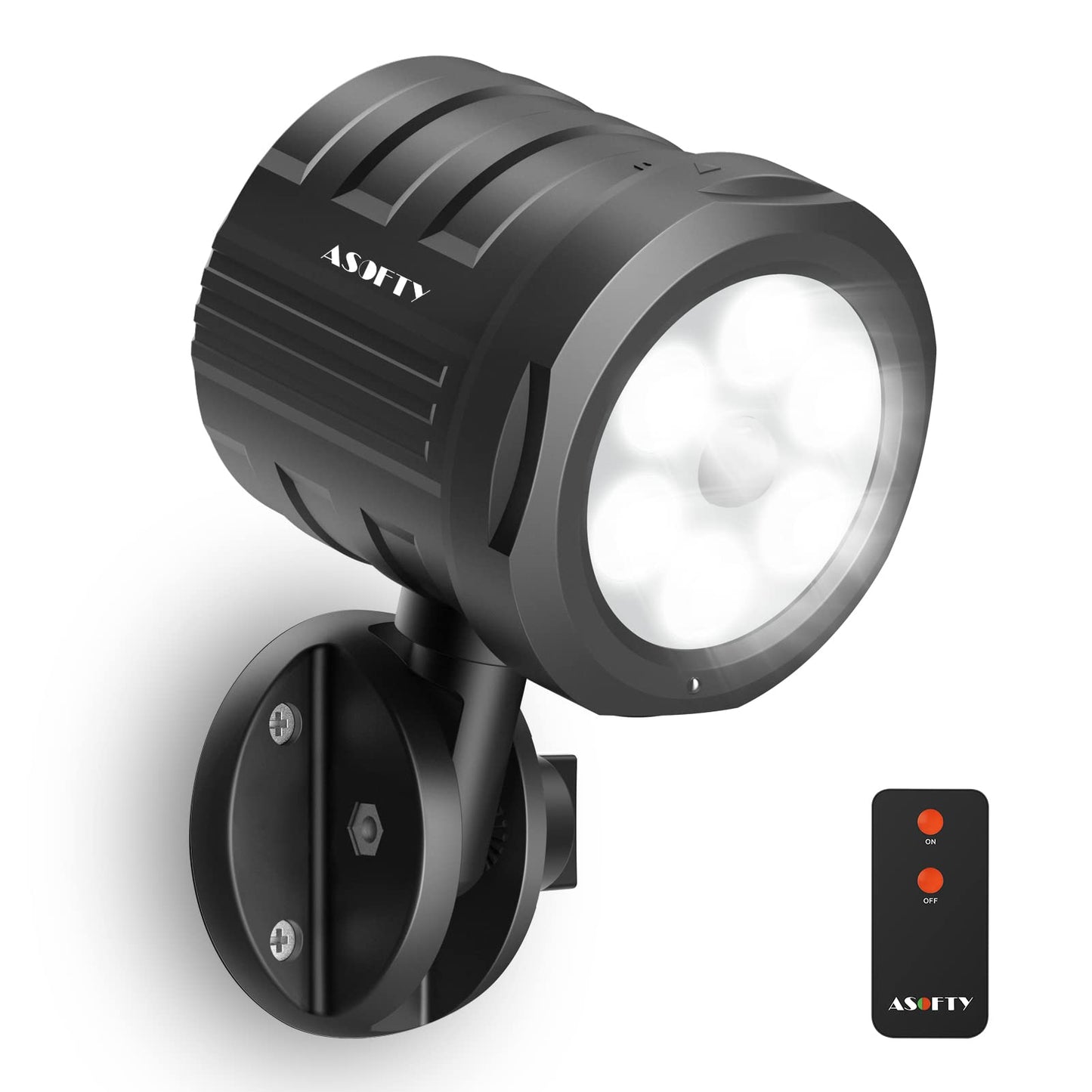 Security Lights Outdoor Motion Sensor, ASOFTY 6 LED 1000 Lumen PIR Wireless Spotlights with Remote Control, IP65 Waterproof 6000K Motion Flood Light for Garage Yard Porch and Patio