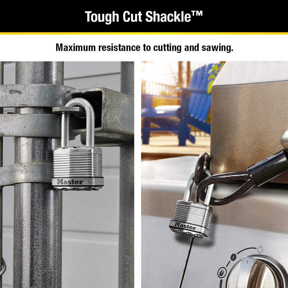 Master Lock Silver Magnum Outdoor Padlock with Key, Keyed Alike Gate Locks for Outdoor Fence or Shed with Long Shackle, 4 Pack, M1XQLFCCSEN