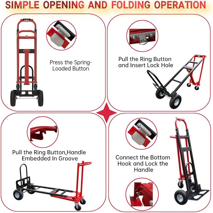 Suzhi Convertible Hand Truck Dolly Cart Heavy Duty/with 4 Wheels, Industrial