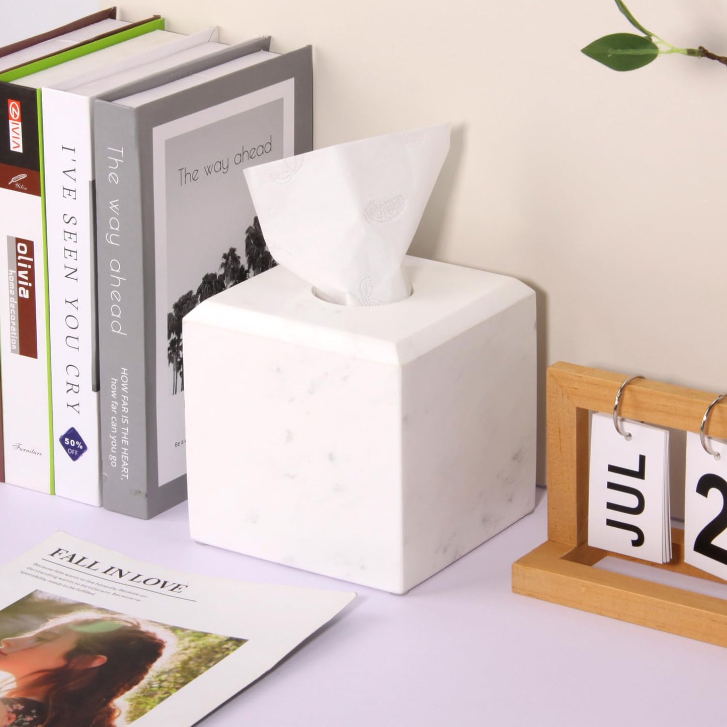 Natural Marble Square Tissue Box Cover,Stone Modern Decorative Sturdy Napkin Box Holder Case,Facial Paper Organizer for Bathroom Vanity Toilet Countertop,Kitchen (1, Jazz White, 5.71 * 5.71 * 5.51)