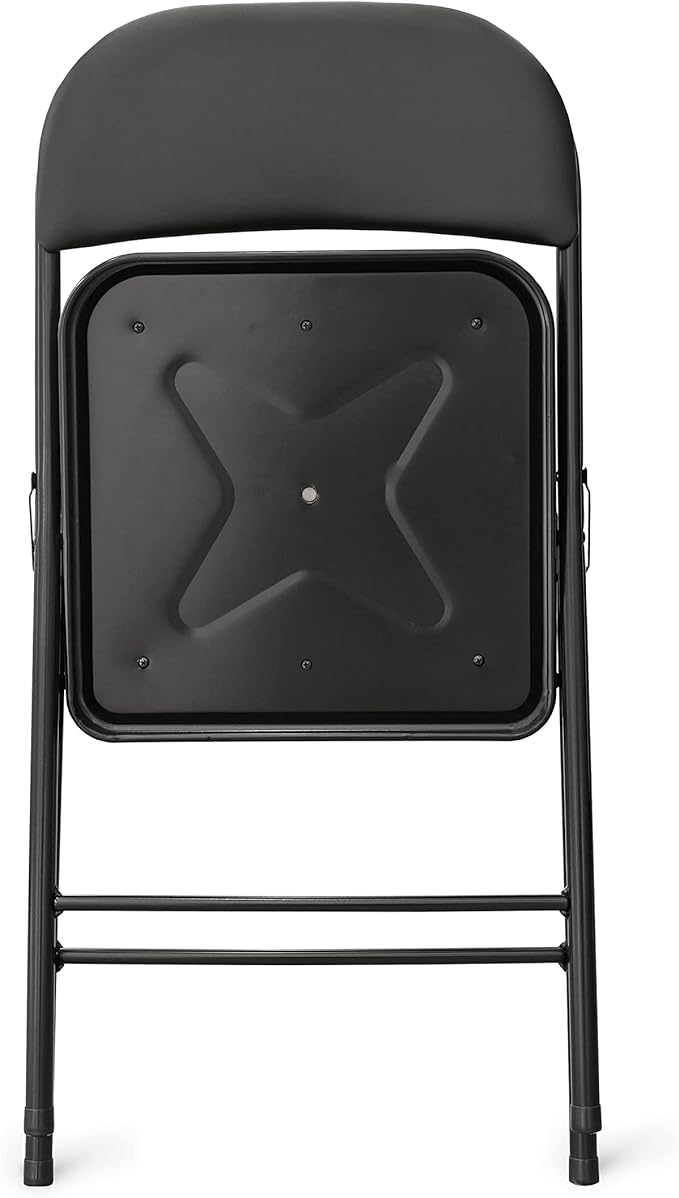 Amazon Basics Comfortable Vinyl-Padded Metal Steel Folding Chairs for Events, Easy to Fold and Store, Black, 4-Pack