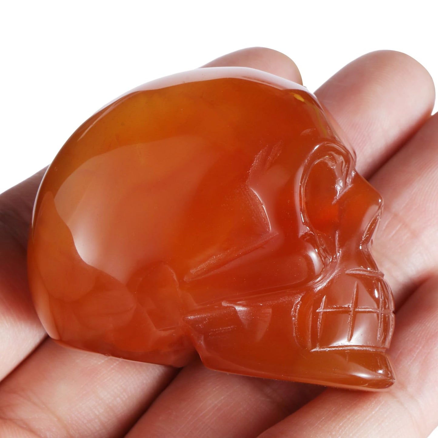 Hxswkk 2" Red Agate Skull Statue - Handcrafted Natural Crystal Gemstone Carved Human Skull Figurine Unique Skull Gift for Halloween Easter Home Men Women Decorative Crafts