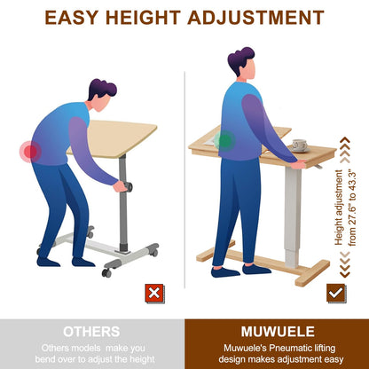 Muwuele Solid Wood Overbed Bedside Table with Wheels, Adjustable Medical Tilt Top Hospital Bed Table Over The Bed, Rolling Laptop Desk, Mobile Standing Desk for Hospital and Home Use (Natural)