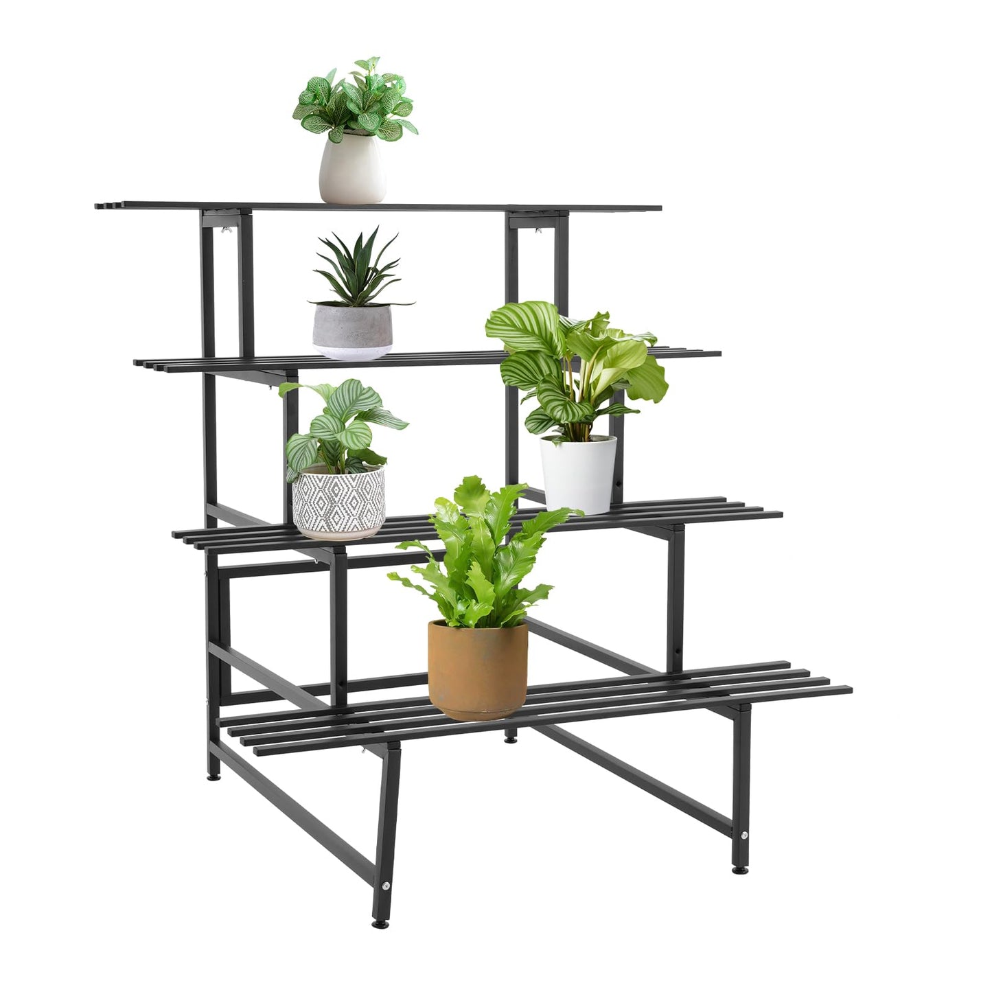DYRABREST 4 Tier Metal Plant Stand, 39.4 Inch Tall Black Iron Garden Display Shelf for Indoor Outdoor, Heavy Duty Ladder Planter Rack for Potted Plants, Succulents, Flowers, Living Room Balcony Patio