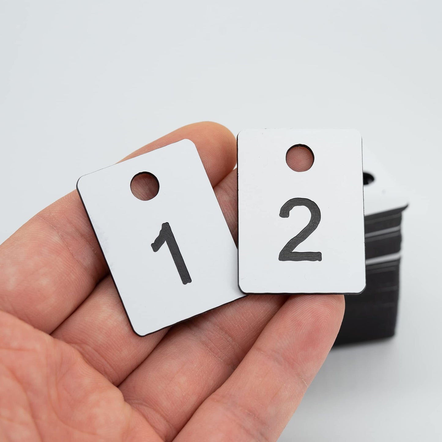 StayMax Plastic Numbered Tags Rectangle Key Number Tags Number Disc with Hole (1-100, White)