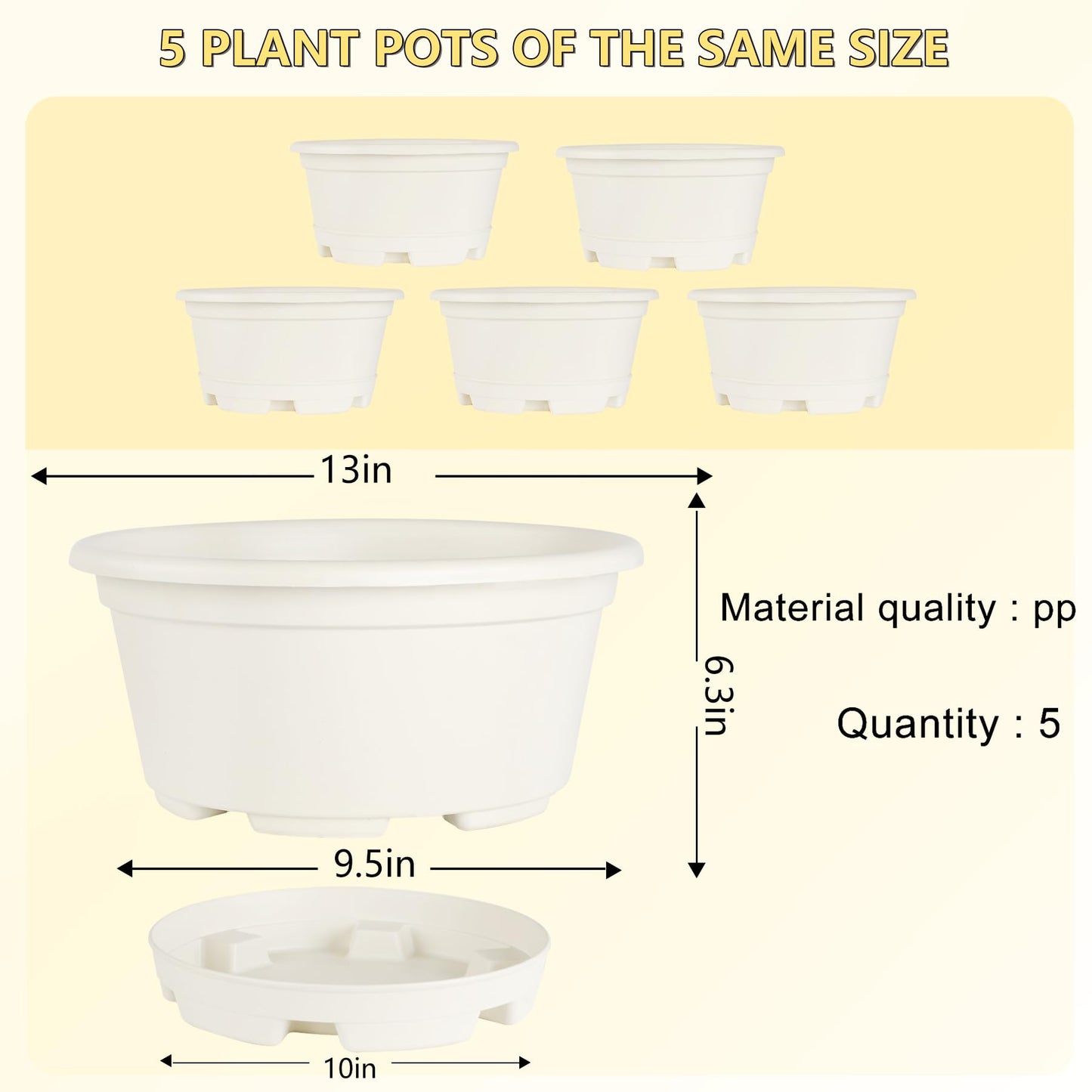KPUVX 5 Packs 13 inch Plant Pot Modern Decorative Garden Pot with Saucer, Large planters for Outdoor Plants,Decorative Flower Pots
