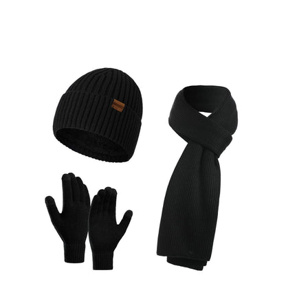 Winter Beanie Hats for Men Long Neck Scarf and Touchscreen Gloves Set with Fleece Lined Skull Caps Gifts for Men Black