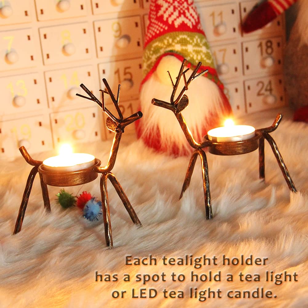 FORUP 6 Pack Metal Reindeer Tea Light Candle Holders, Christmas Home Decoration