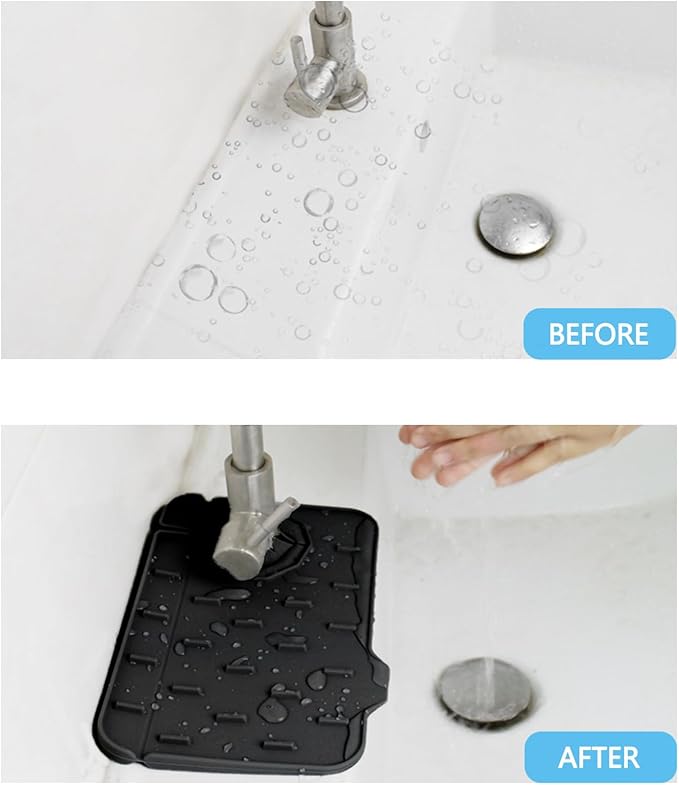 2 Pieces Black Faucet Guard & Draining Mat 8.3" Mini Splash Guard Faucet Handle