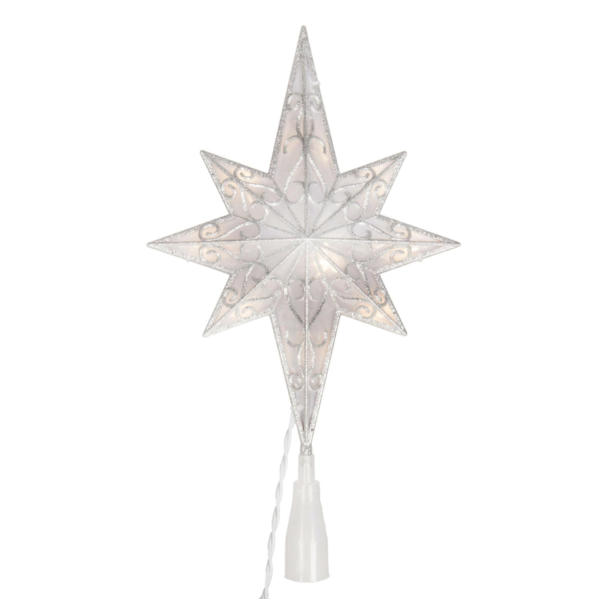 Vickerman 10 Light x 14.5" LED Silver 8 Point Bethlehem Star Tree Top, Warm White LED Mini Lights.