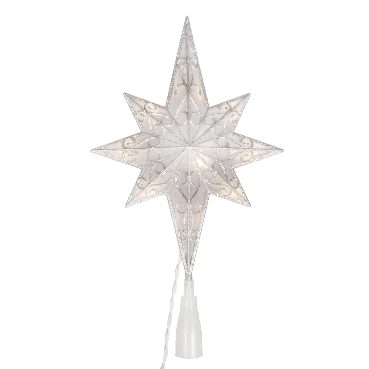 Vickerman 10 Light x 14.5" LED Silver 8 Point Bethlehem Star Tree Top, Warm White LED Mini Lights.