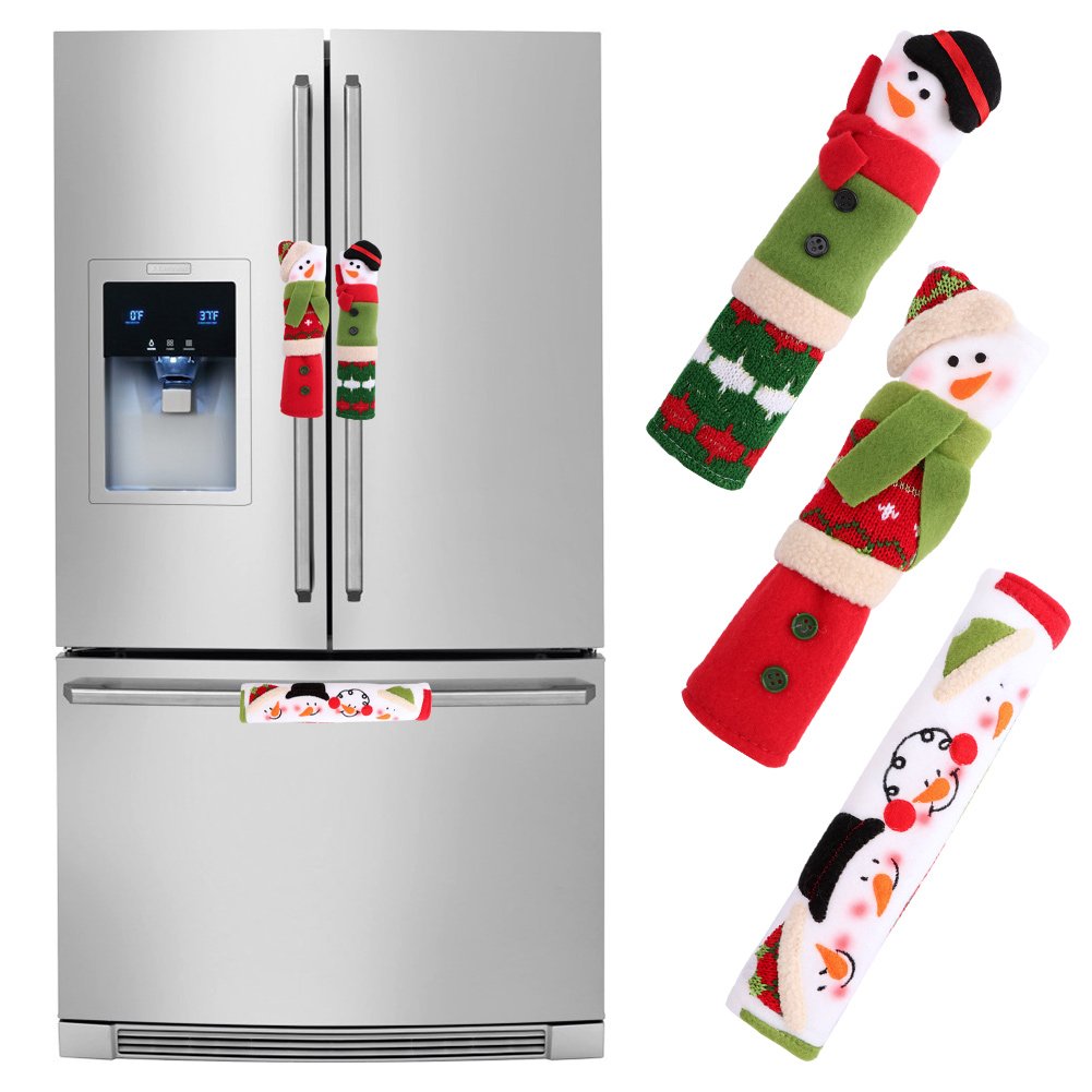 OurWarm Christmas Fridge Handle Covers Set of 3, Adorable Snowman Kitchen Appliance Handle Covers Microwave Oven Or Dishwasher Handle Covers Protector for Christmas Decorations