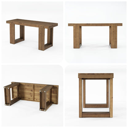 LITTLE TREE Solid Wood Dining Table, 61.8” Dining Table for 4-6 People, Rectangular Wood Kitchen Table, Farmhouse Dinner Table with U-Shaped Legs for Kitchen, Dining Room, Kitchen, Rustic Brown