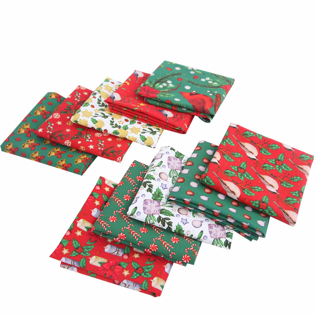 10PCS Christmas Cotton Fabric Bundles - 10" x 10" Printed Pre-Cut Squares for Patchwork Sewing, DIY Crafting & Quilting
