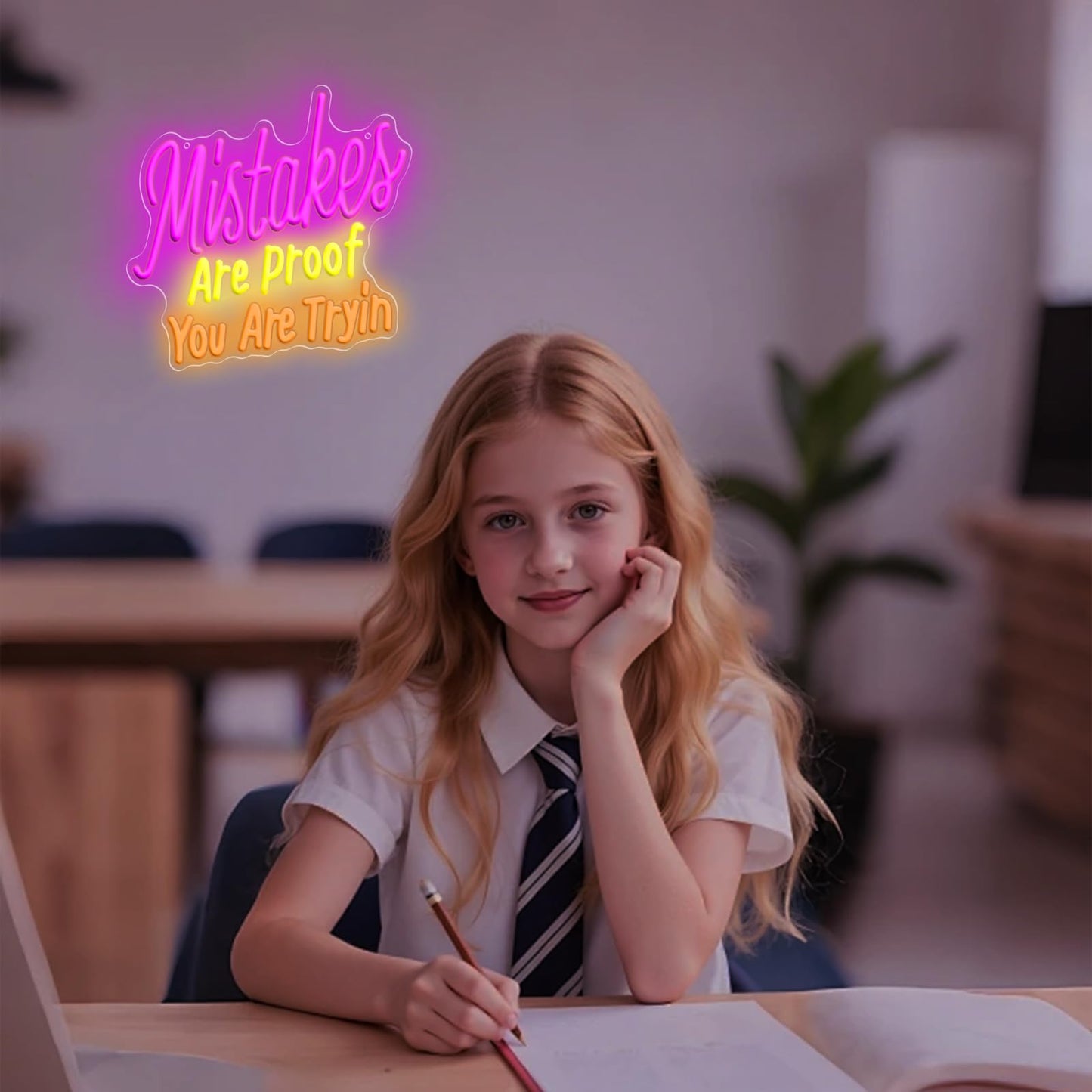 Mistakes Are Proof You Are Trying Neon Sign, Dimmable Neon Sign USB Powered LED Light, Motivational for Classroom Office Room Bedroom Living Room Sign, Graduation Gift 12.99 x 12.99"