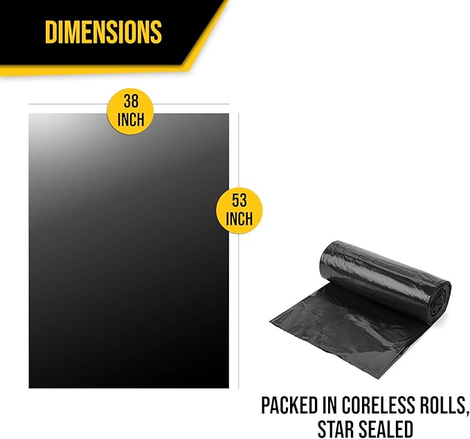 Aluf Plastics 44 Gallon 1.5 MIL Black Heavy Duty Trash Bags