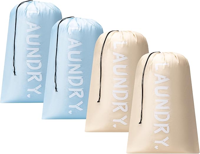 4 Pack XL Travel Laundry Bag, Machine Washable Dirty Clothes Organizer