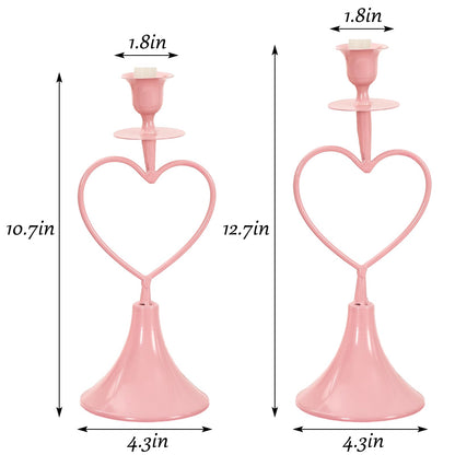 JarThenaAMCS 2Pcs Valentine's Day Taper Candle Holder Pink Heart Tall Metal Candle Stick Holder for Wedding Anniversary Party Table Centerpiece Decoration