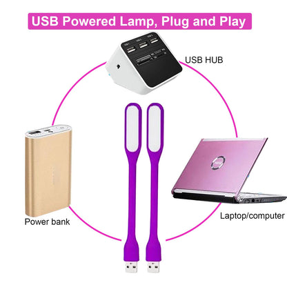 Mini Flexible Light, Portable USB Led Reading Night Lamp for PC Laptop Computer Notebook Power Bank - 2 Pack (Black)