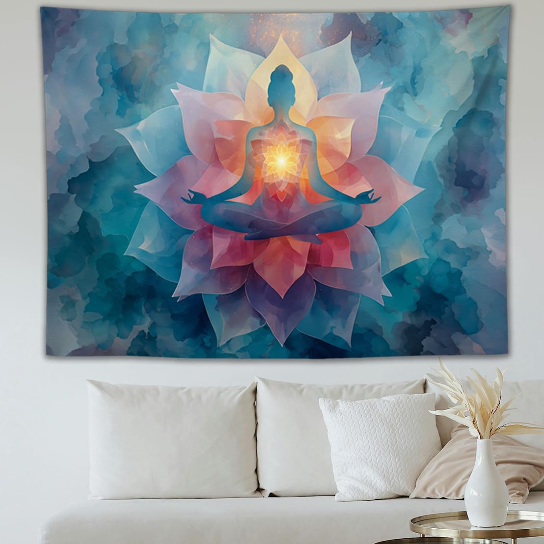 YJDYJD Meditation Wall Tapestry – Spiritual Chakra Wall Hanging with Vibrant Lotus Flower Design, Mindfulness Yoga Room Tapestries, Large Fabric Art for Bedroom & Studio
