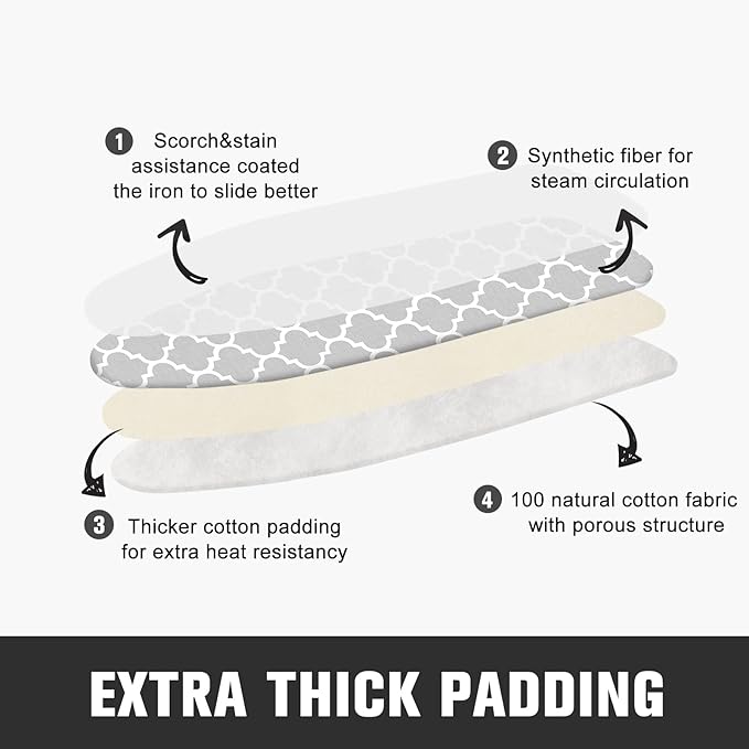 Ironing Board Cover and Pad, Standard Size 12" x 42" Iron Board Replacement