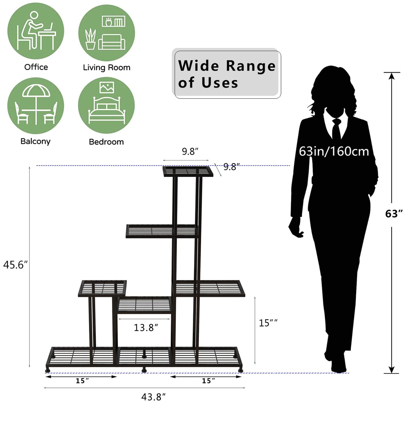 Twhep Heavy Duty Metal Plant Stand, 5 Tiers Multifunctional Plant Stand for Indoor Outdoor, for Tall Large Rack for Living Room Garden Balcony, Black