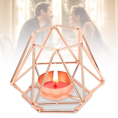 Geometric Tealight Candle Holders | Gold Hollow - Out Design for Table Decor/Wedding Centerpiece/Party | Nordic Style Iron Candlestick, 4.7x3.4 inch